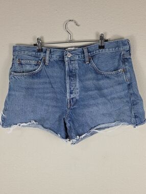 Agolde Parker long shorts Skywave Blue Denim Cutoff Shorts Size 32 Raw Hem